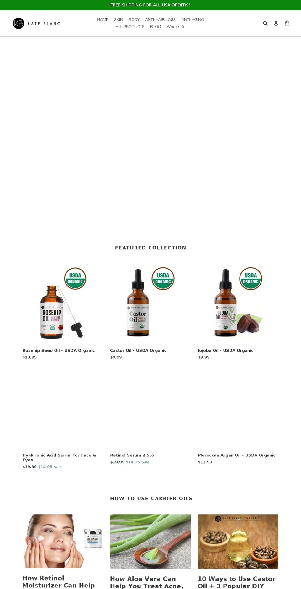 kateblanccosmetics.com shopify website screenshot