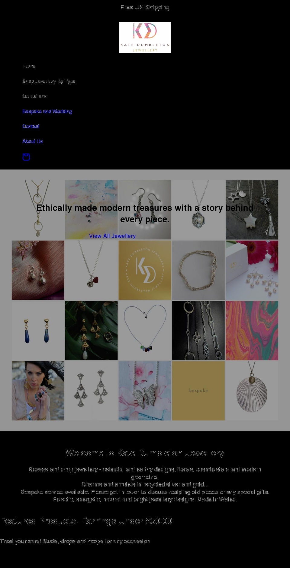 katedumbletonjewellery.com shopify website screenshot