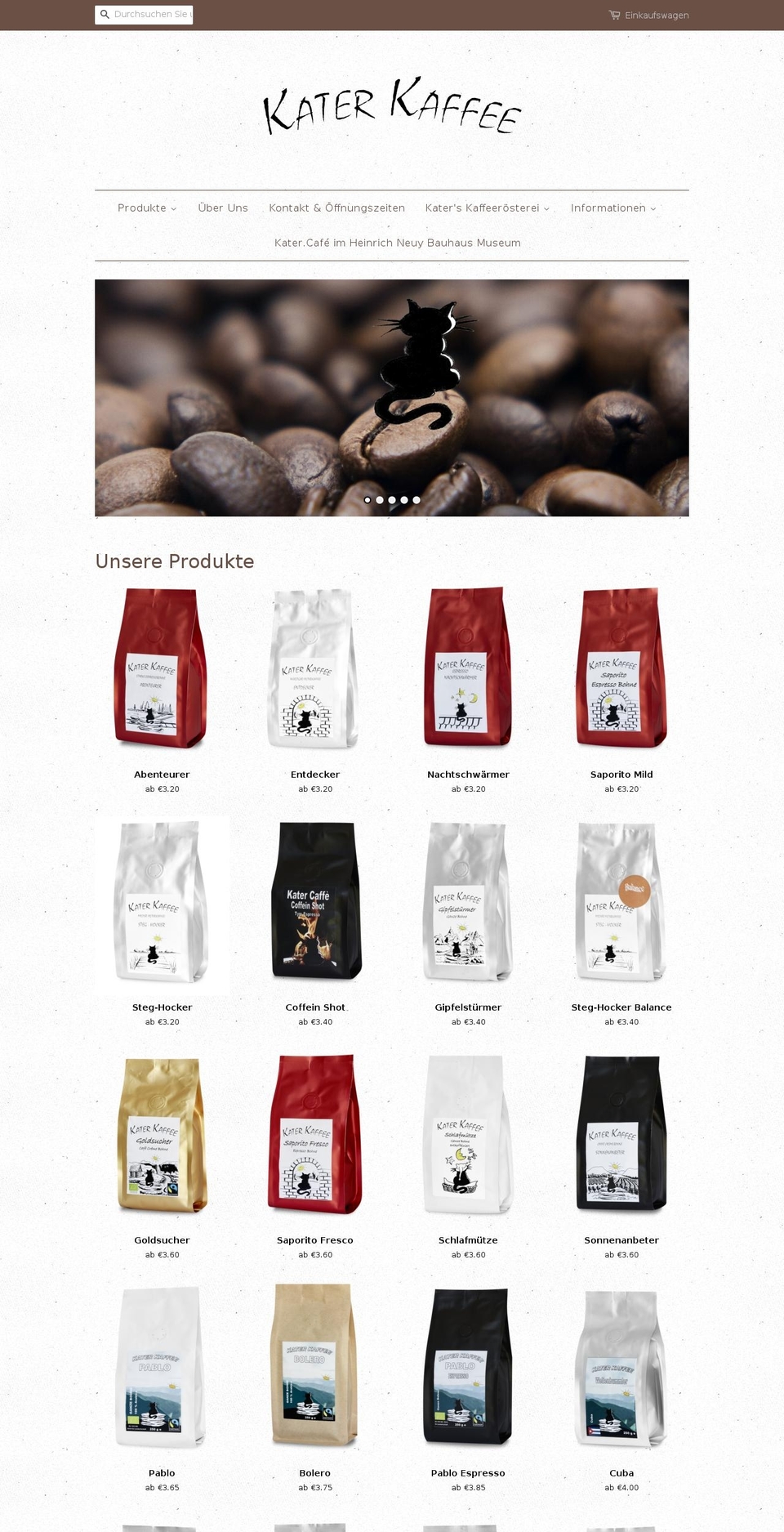 kater.cafe shopify website screenshot