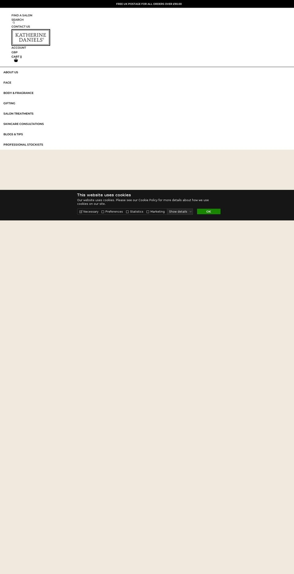 katherinedanielscosmetics.com shopify website screenshot