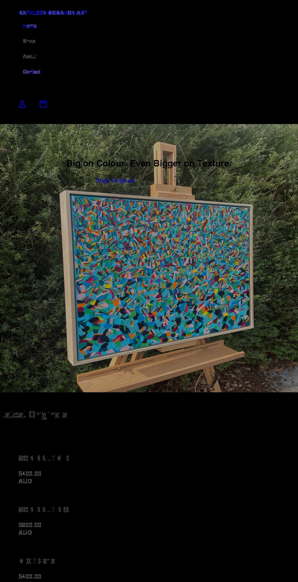kathleenmcmahonart.com shopify website screenshot