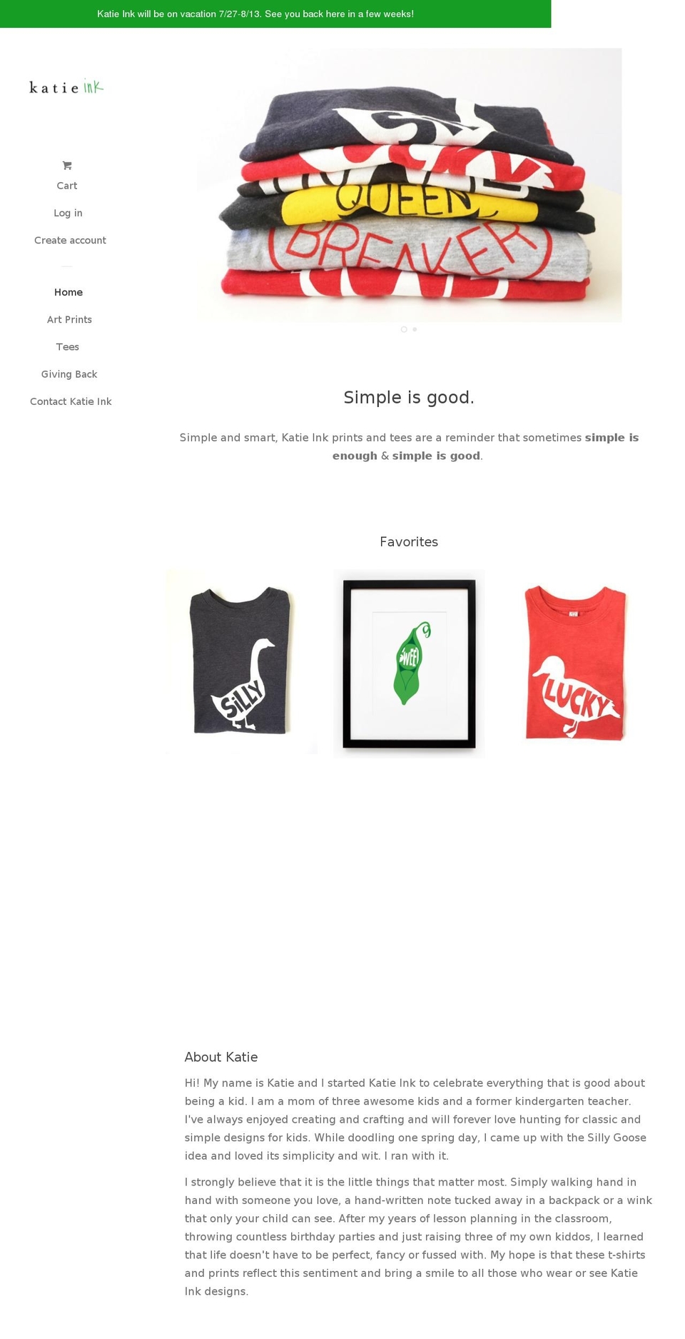 katieink.com — Shopify storefront screenshot