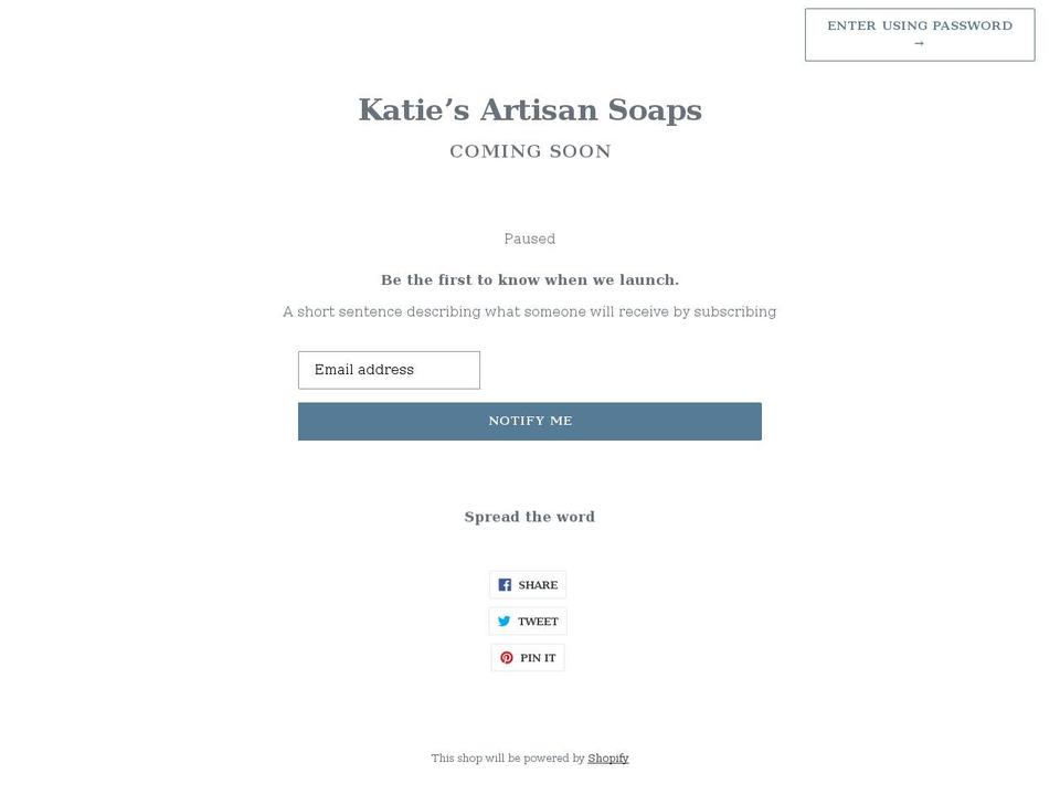 katiesartisansoaps.com shopify website screenshot