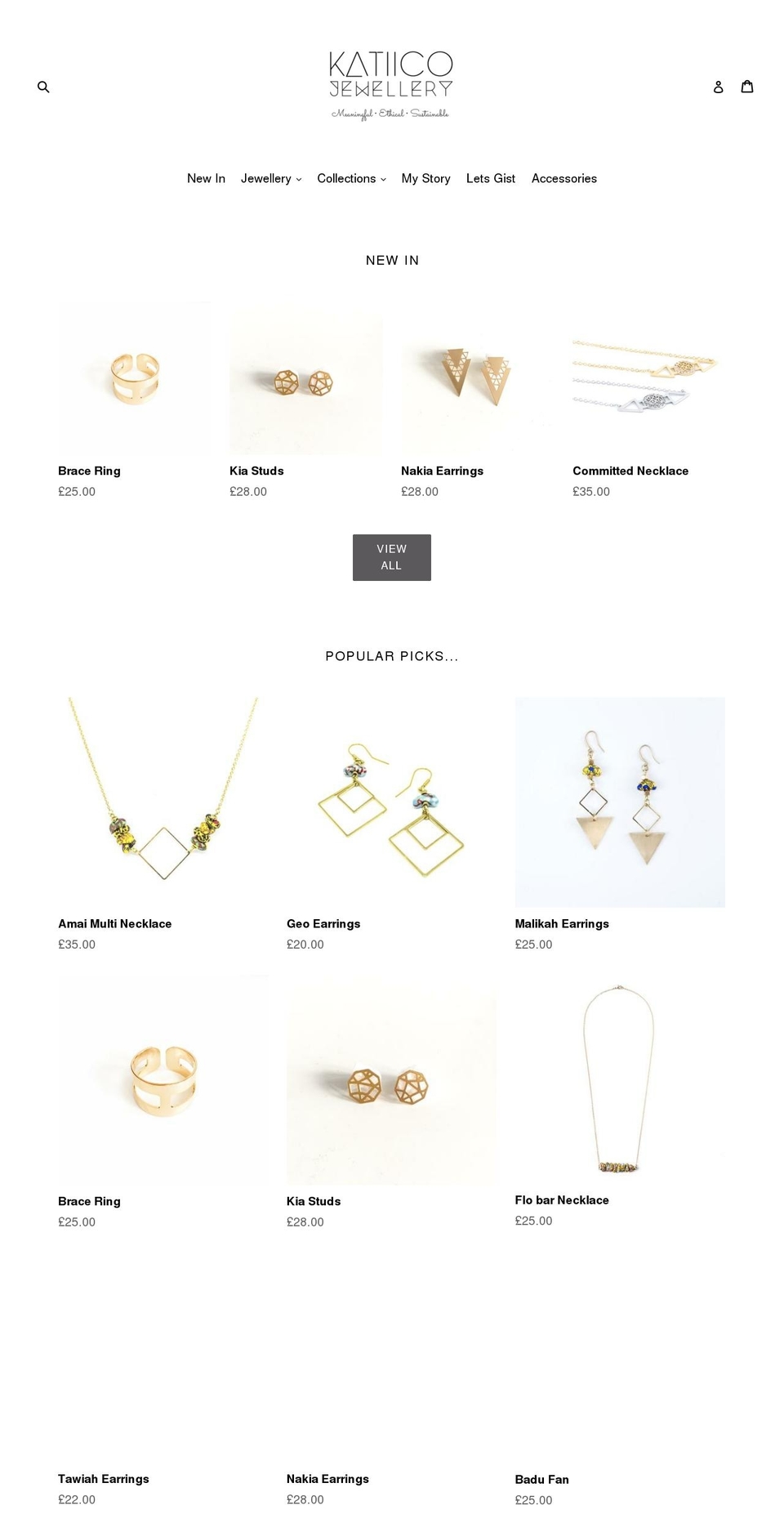 katiicojewellery.com shopify website screenshot