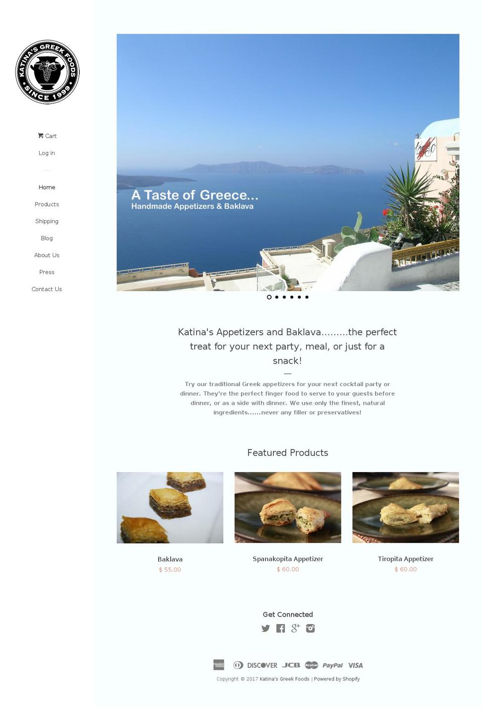 katinasgreekfoods.com shopify website screenshot