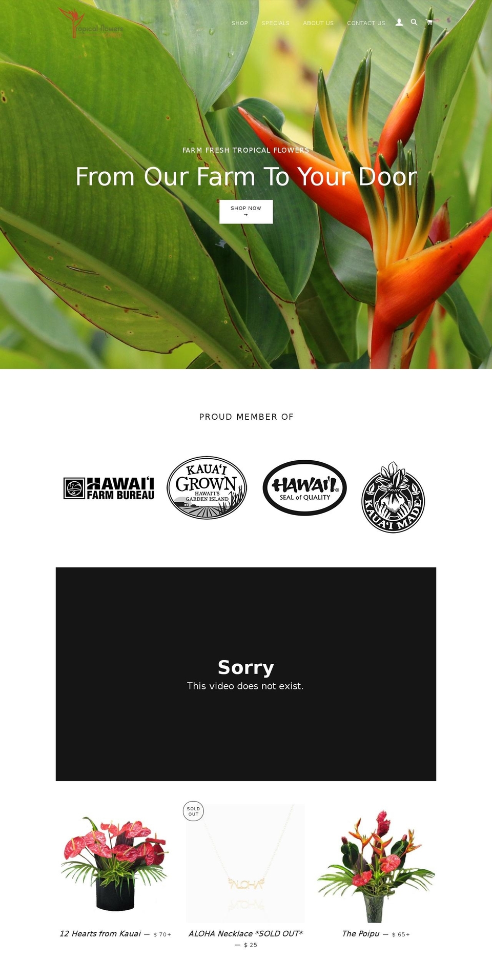 kauaiflowers.net shopify website screenshot
