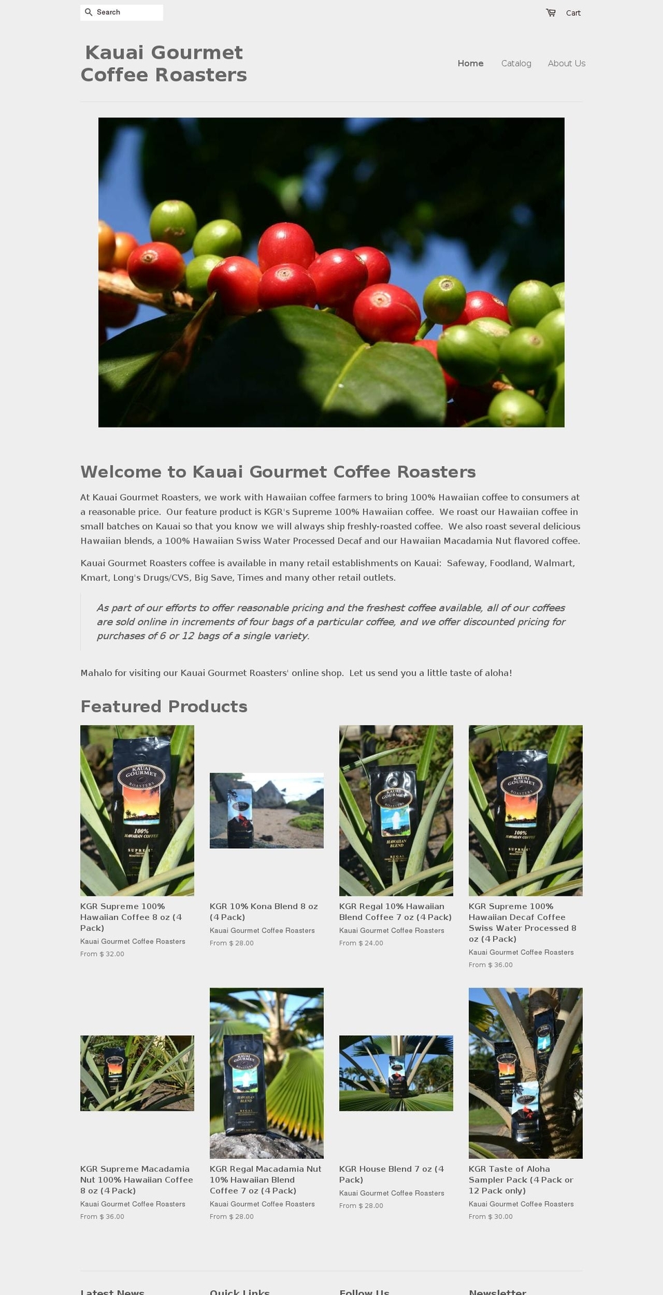 kauaigourmetroasters.com shopify website screenshot
