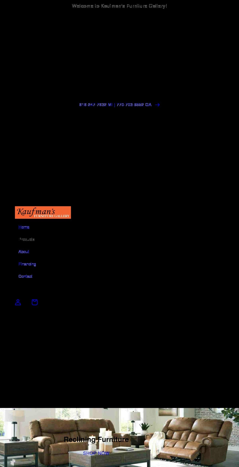 kaufmansfurniture.com shopify website screenshot