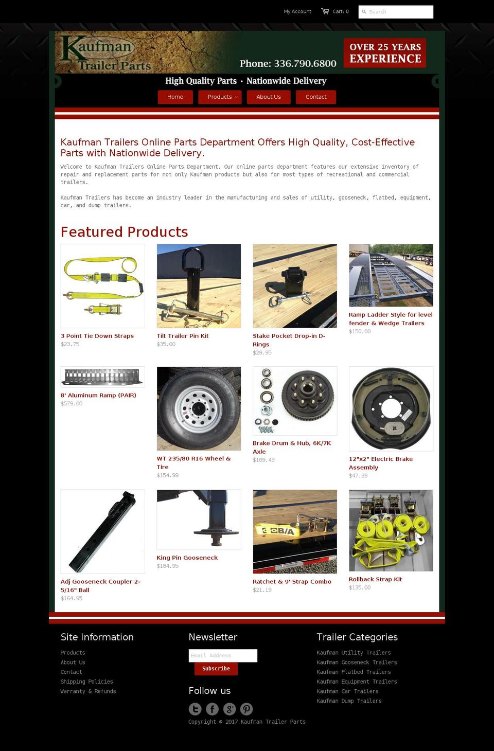 kaufmantrailersparts.com shopify website screenshot
