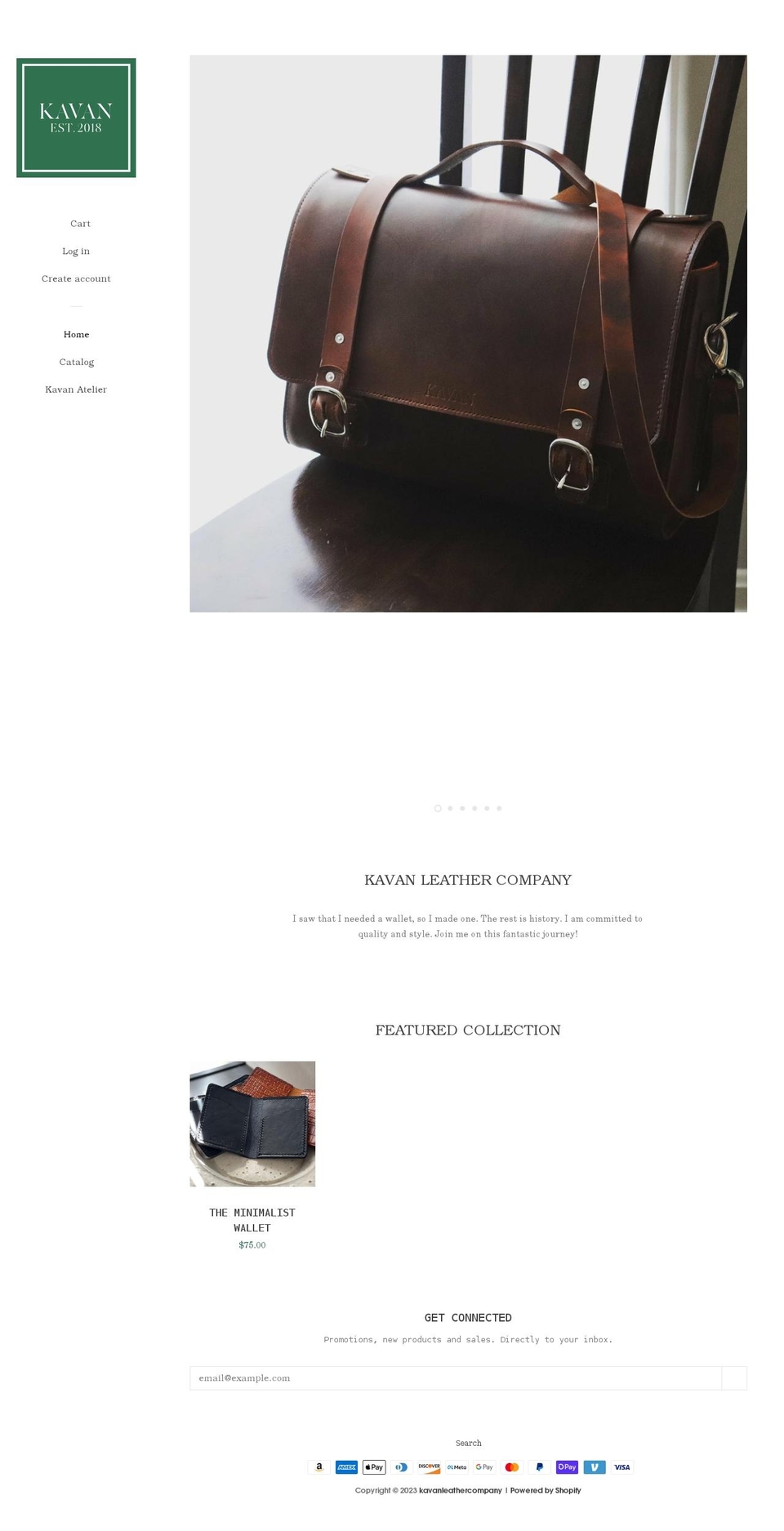 kavanleathercompany.com shopify website screenshot