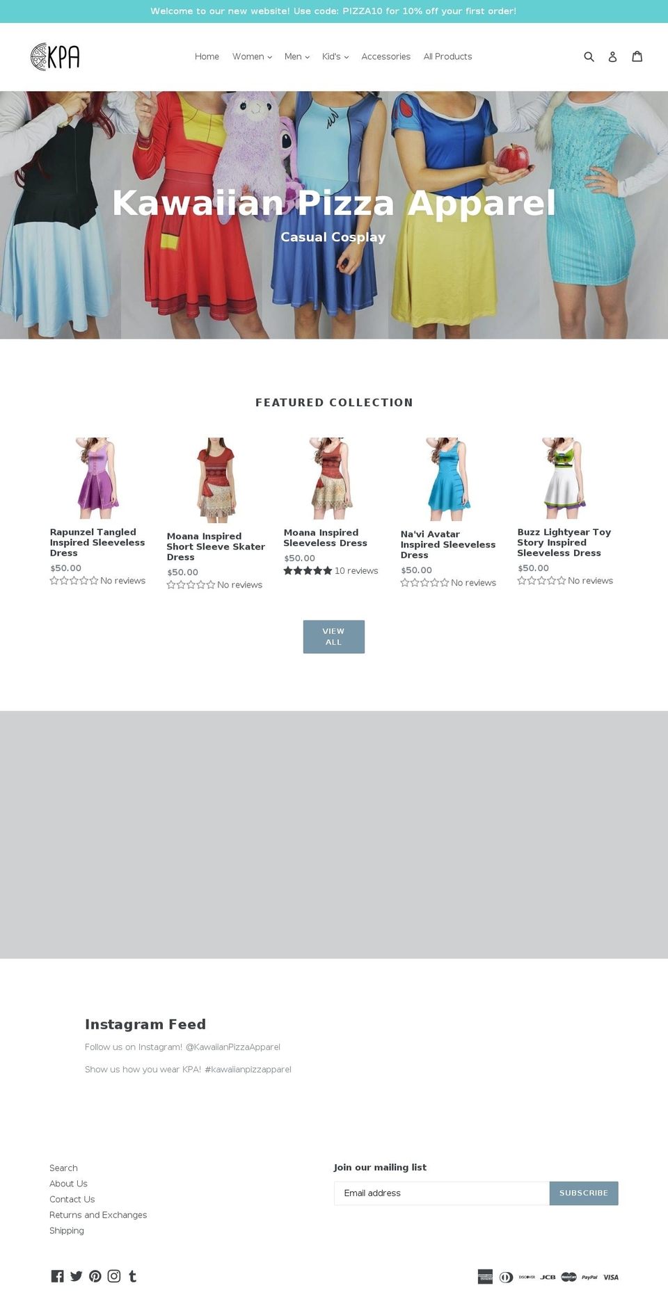 kawaiianpizzaapparel.com shopify website screenshot
