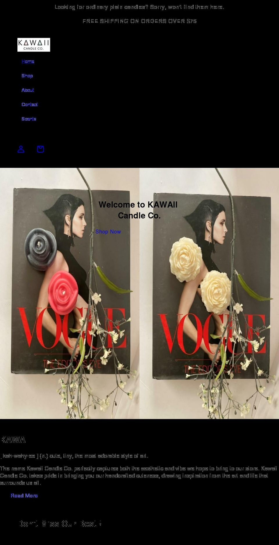 kawaiicandleco.com shopify website screenshot