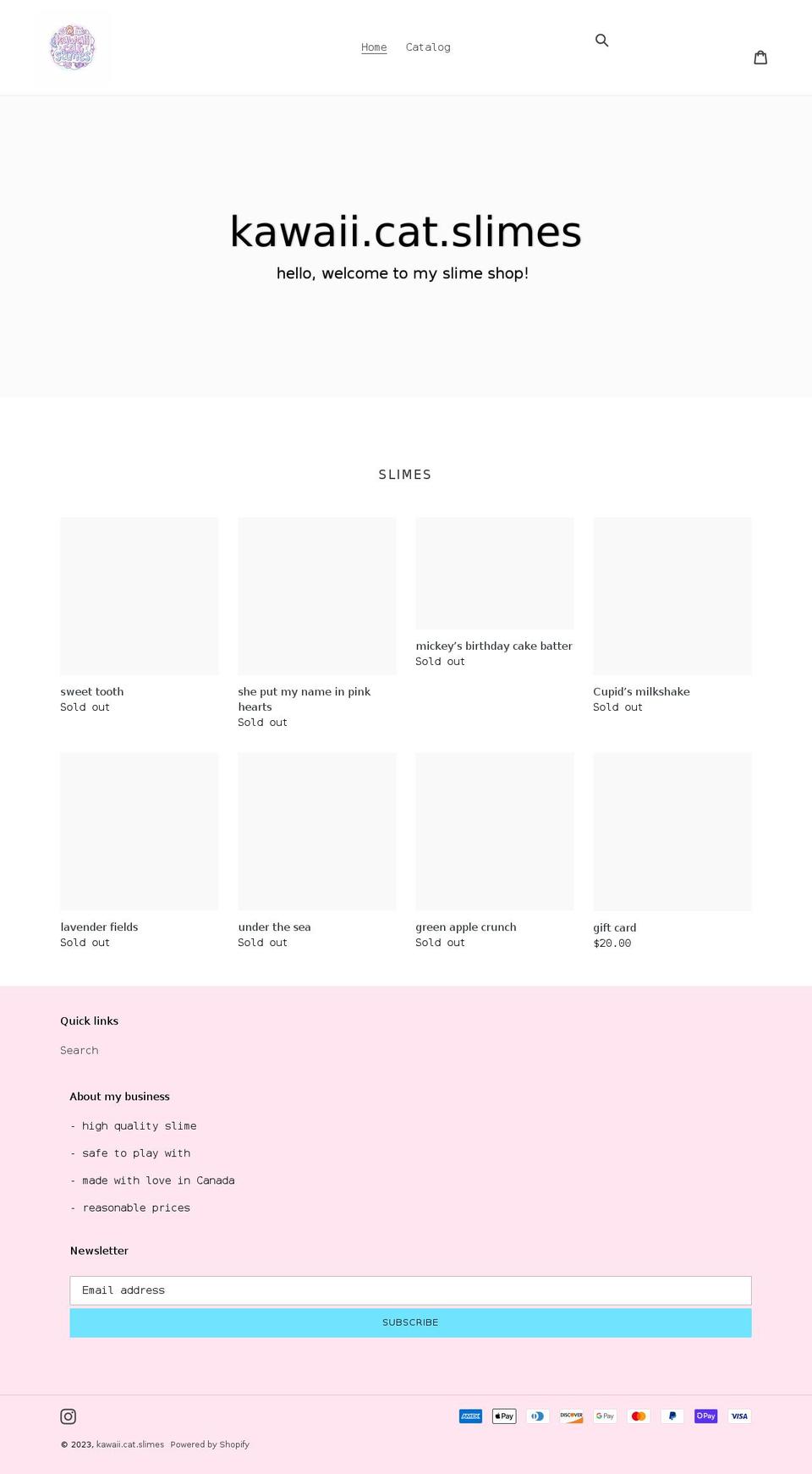 kawaiicatslimes.ca shopify website screenshot