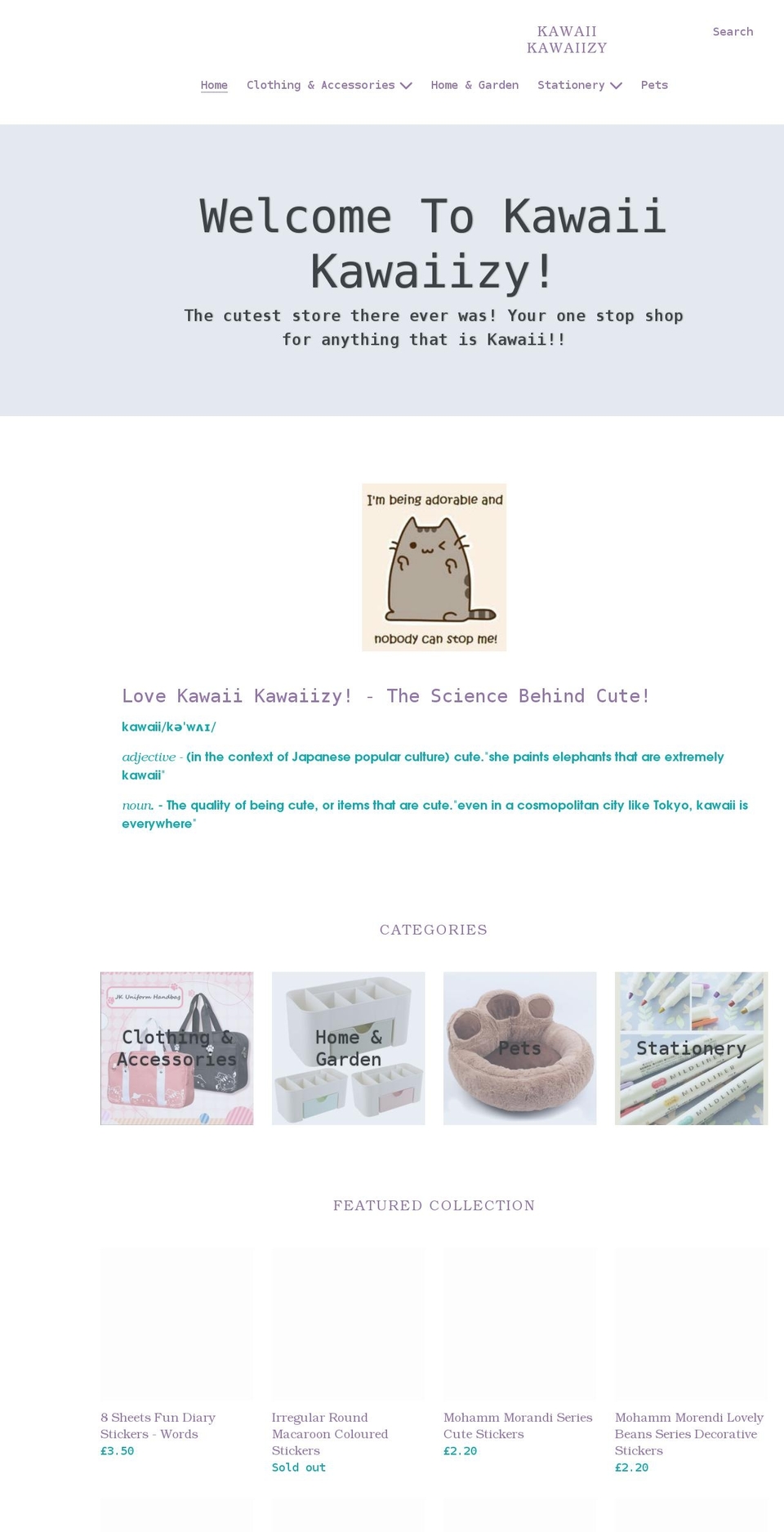 kawaiikawaiizy.com shopify website screenshot