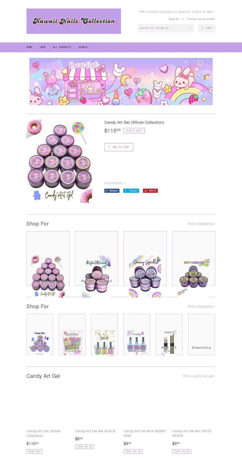 kawaiinailscollection.com shopify website screenshot
