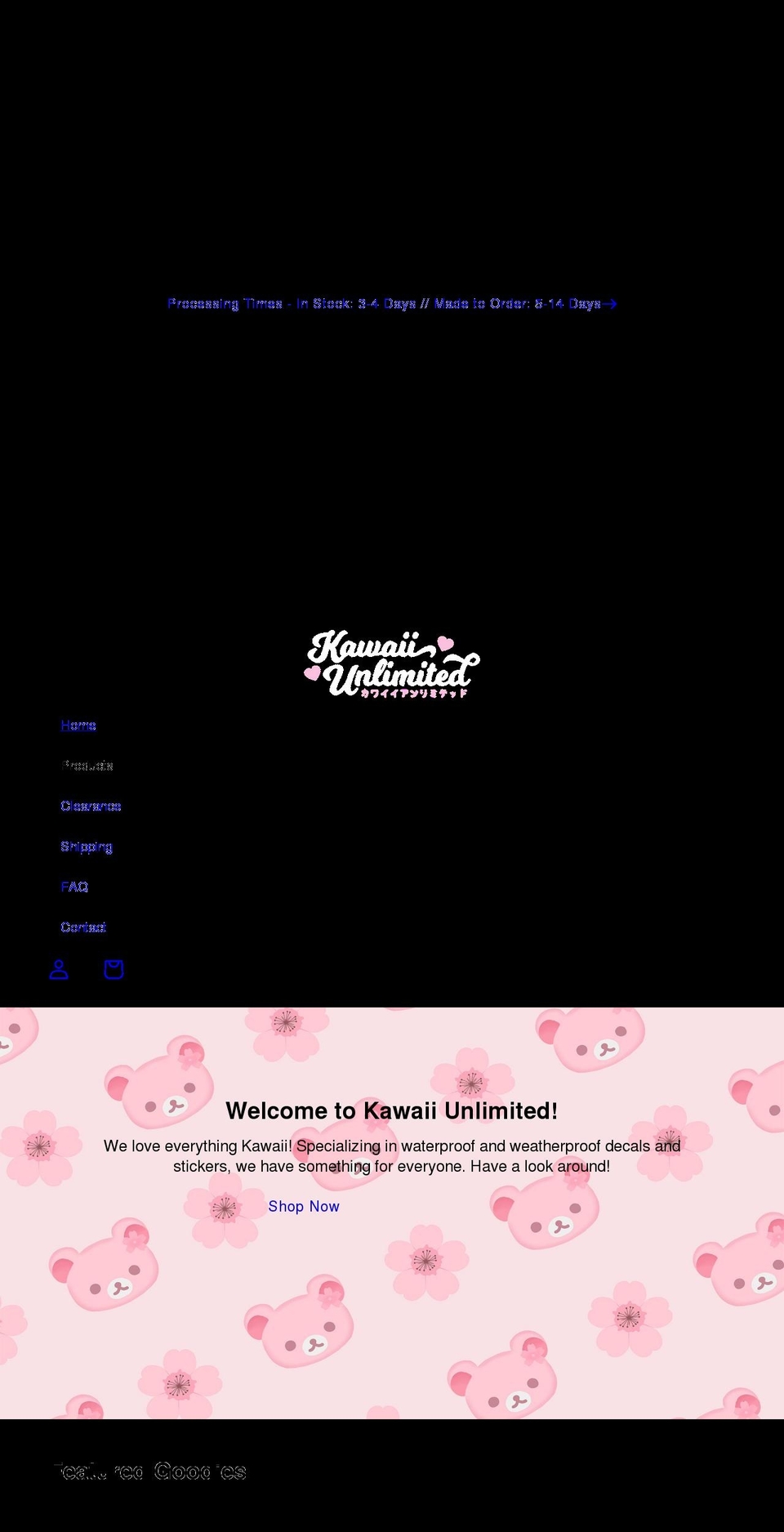 kawaiiunlimited.com — Shopify storefront screenshot