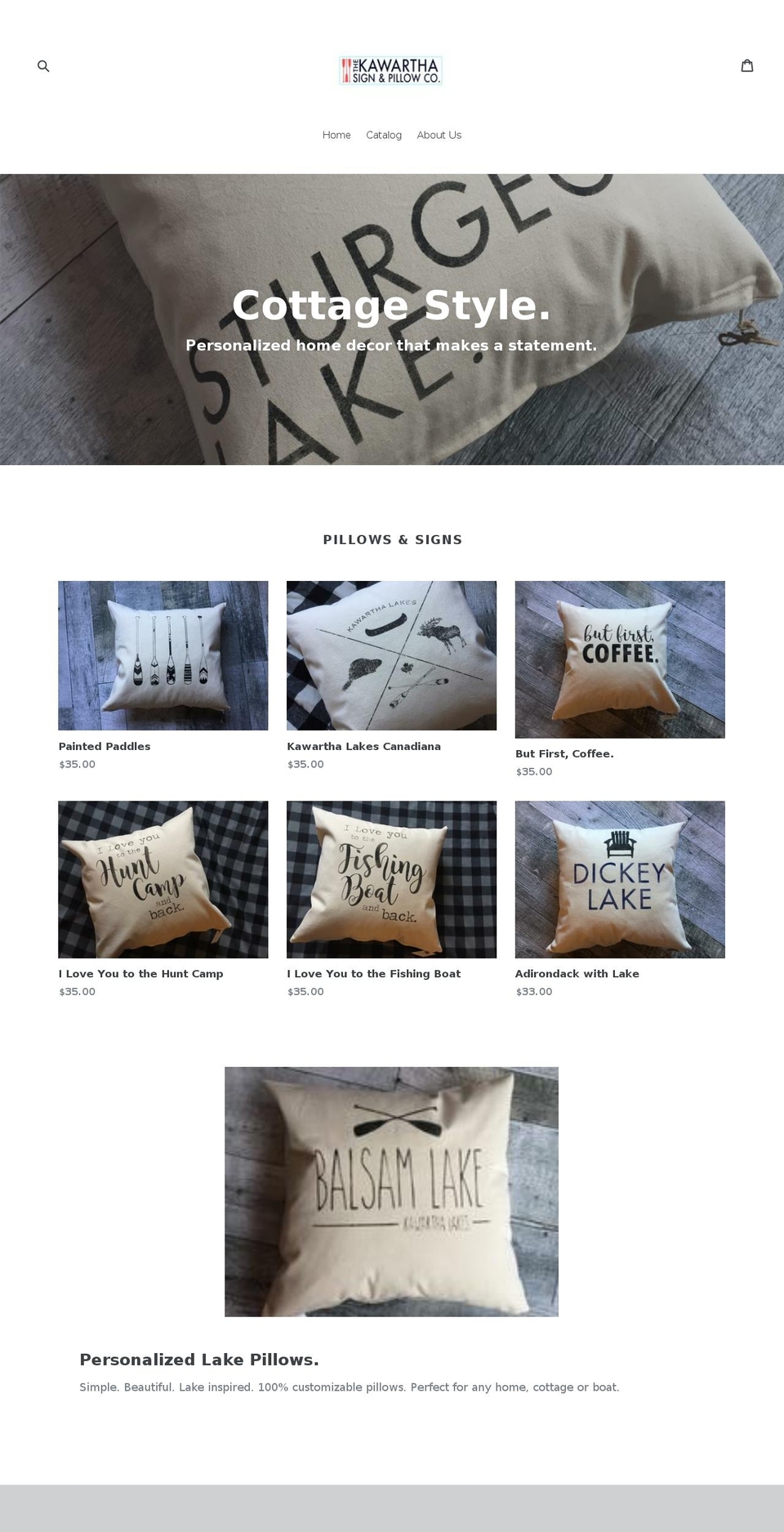 kawarthasignandpillow.com — Shopify storefront screenshot