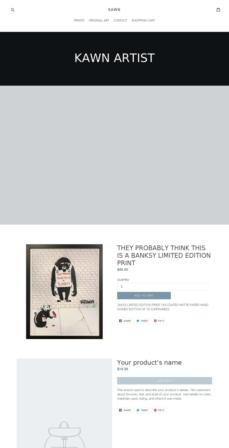 kawnartist.com — Shopify storefront screenshot