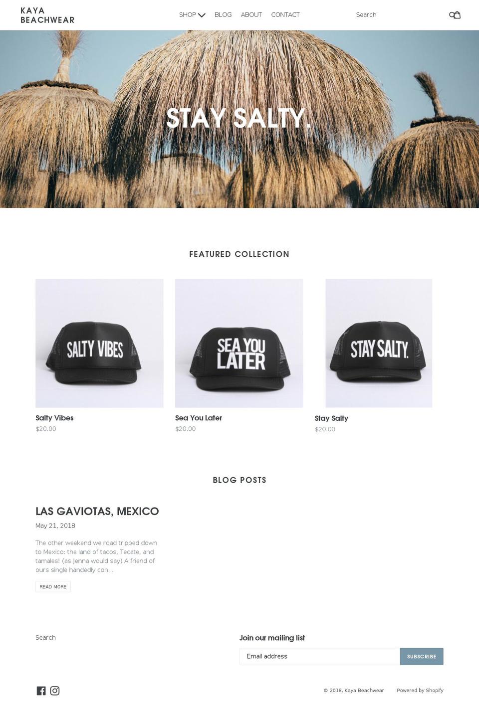 kayabeachwear.com — Shopify storefront screenshot
