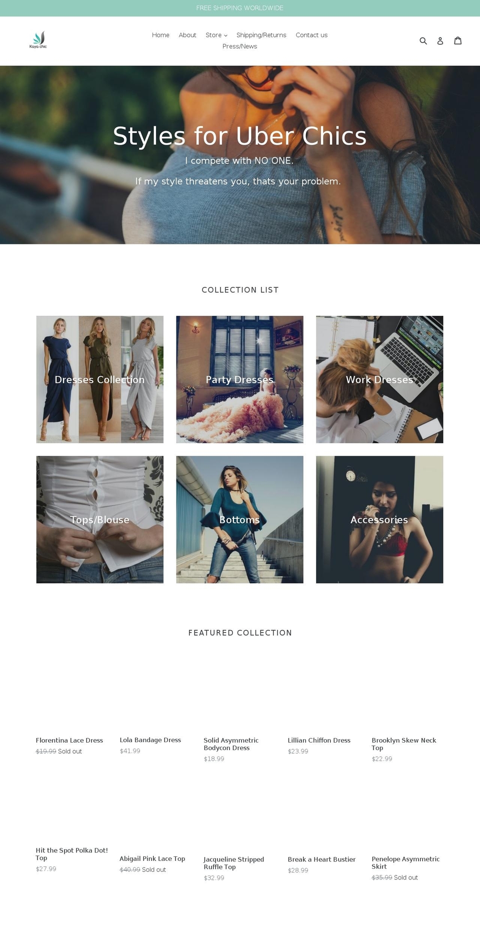 kayachic.com shopify website screenshot
