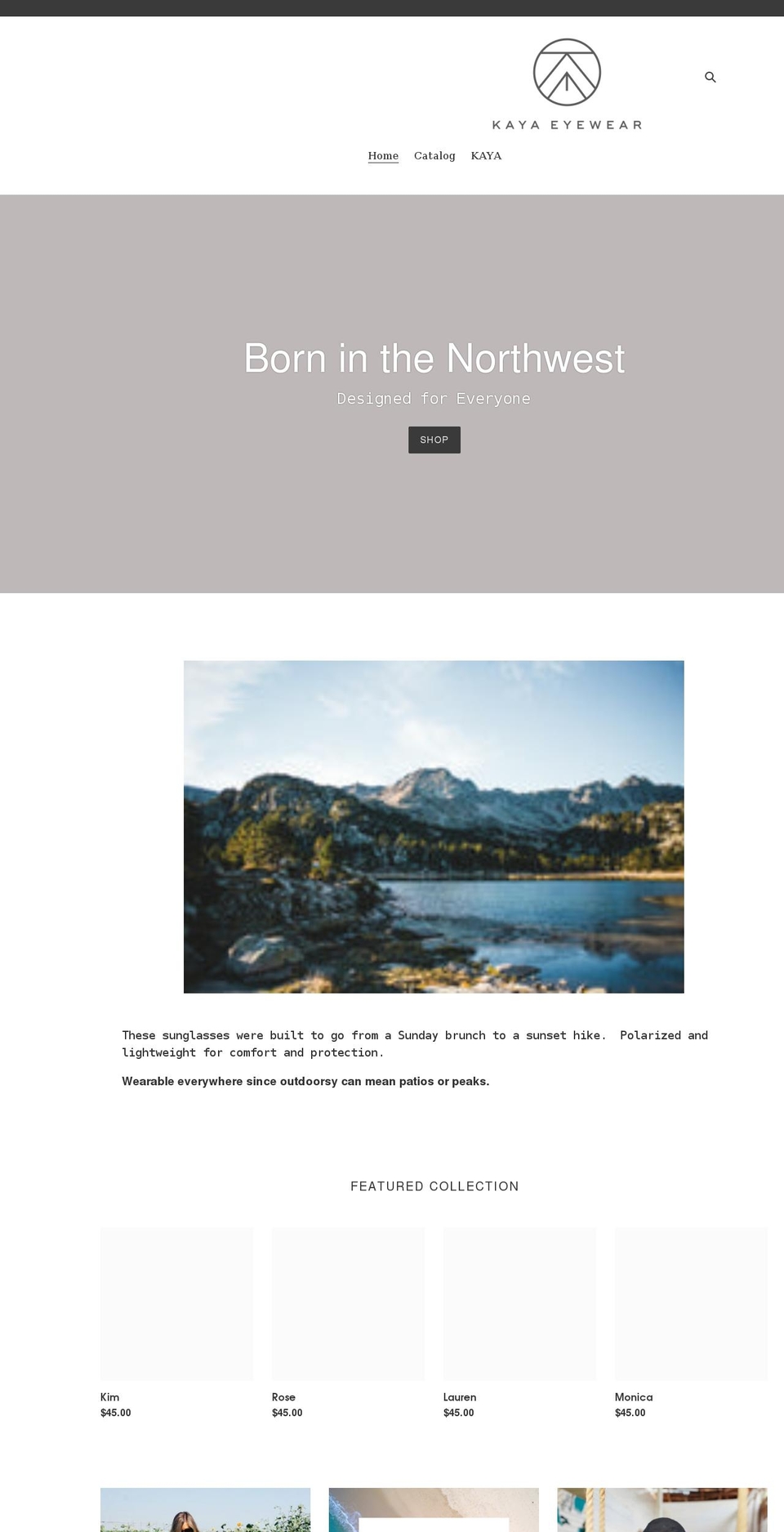 kayaeyewear.com shopify website screenshot