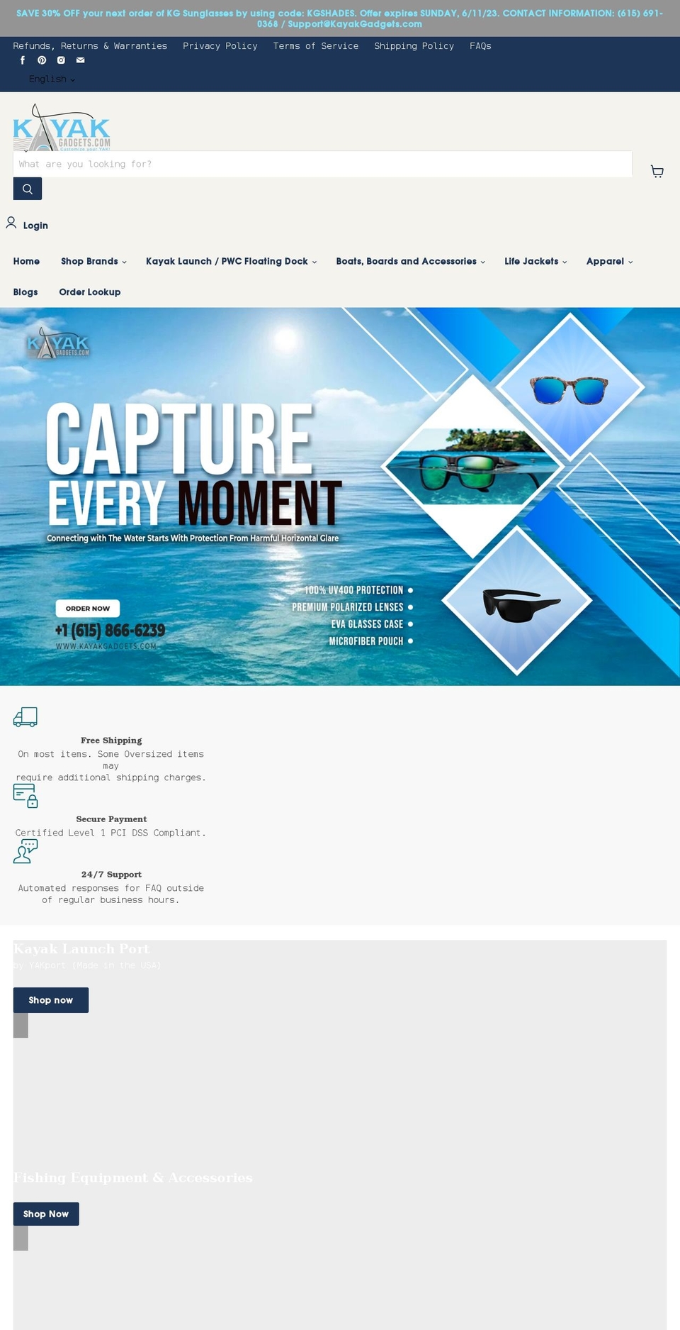 kayakgadgets.com shopify website screenshot