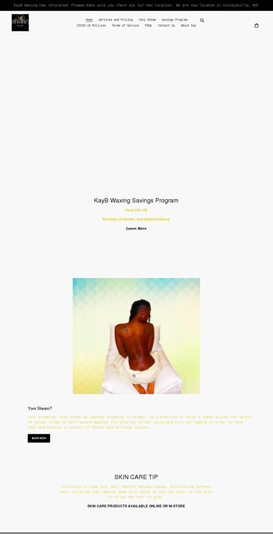 kaybwaxing.com shopify website screenshot