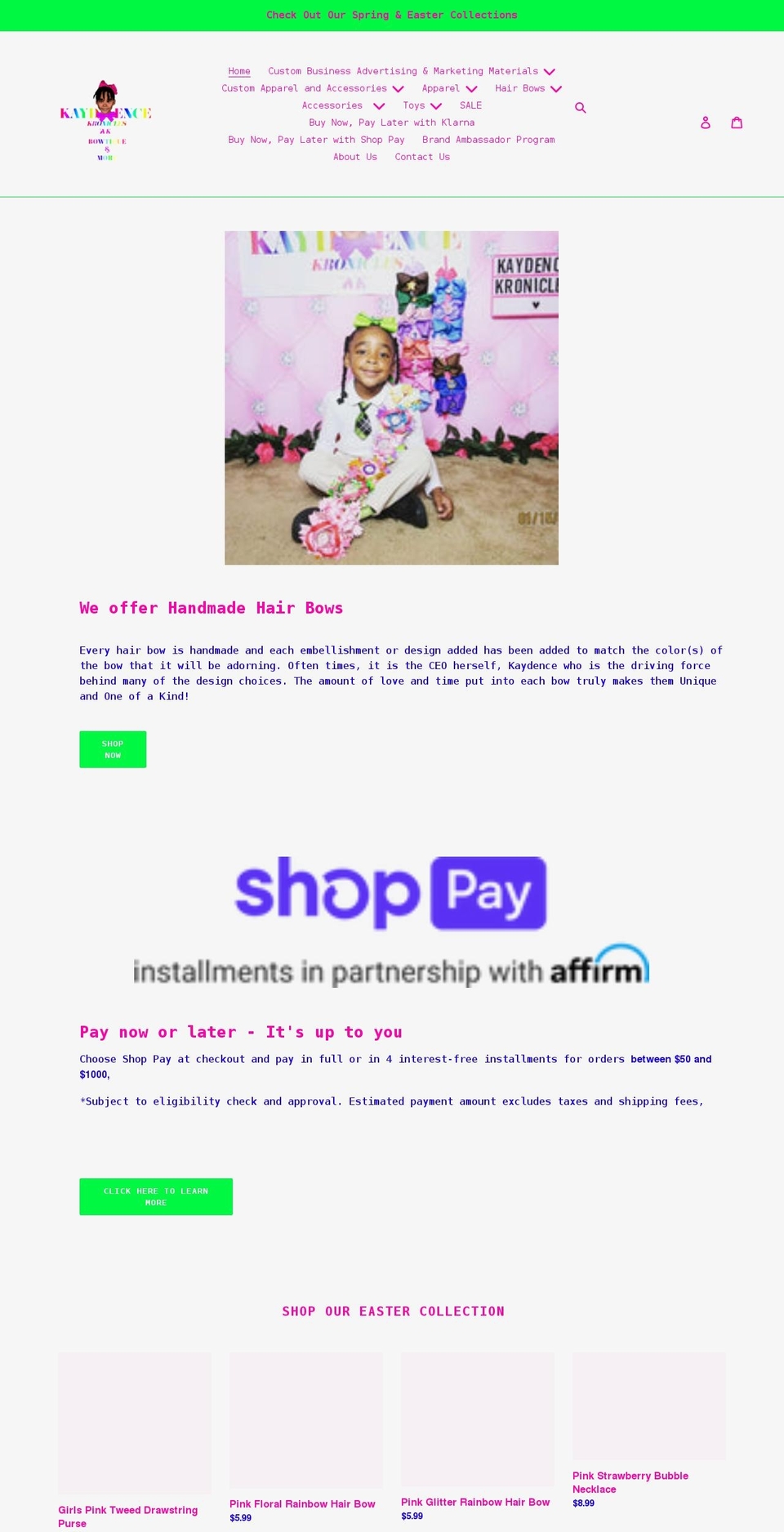 kaydencekroniclesbowtique.com shopify website screenshot