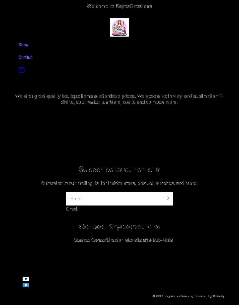 kayescreations.net shopify website screenshot