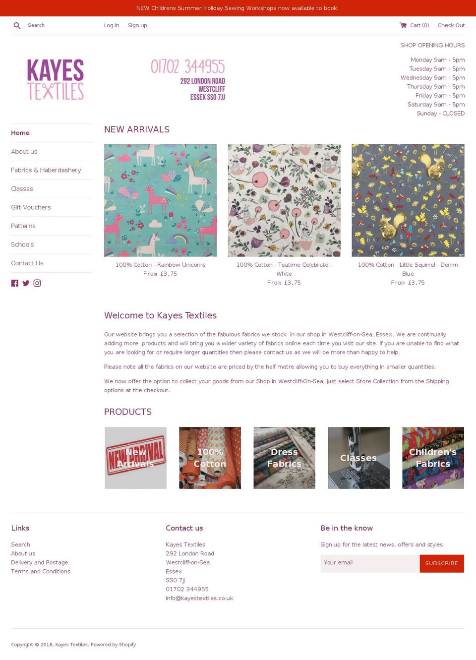 kayestextiles.co.uk shopify website screenshot