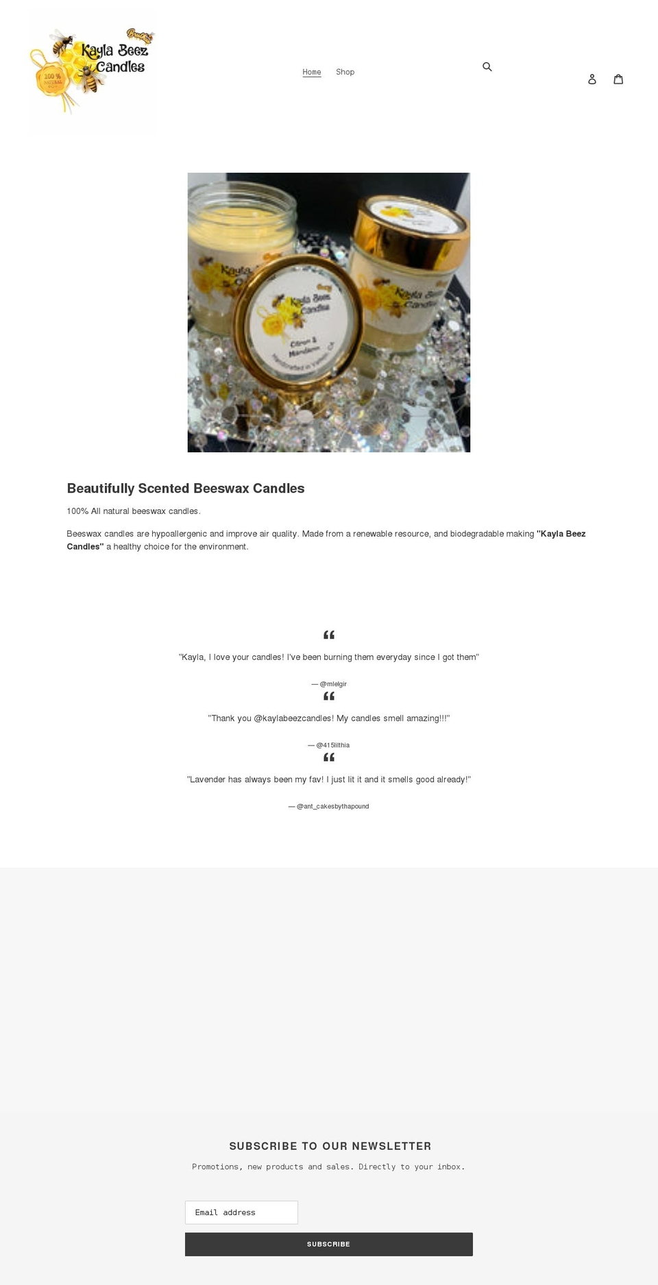kaylabeezcandles.com shopify website screenshot