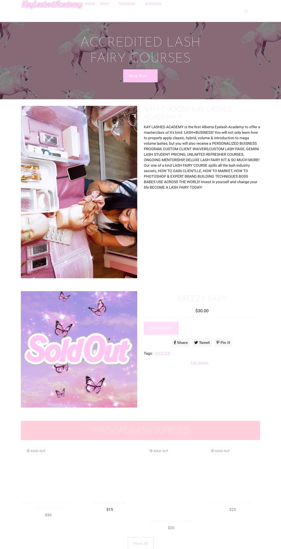 kaylashedacademy.com shopify website screenshot