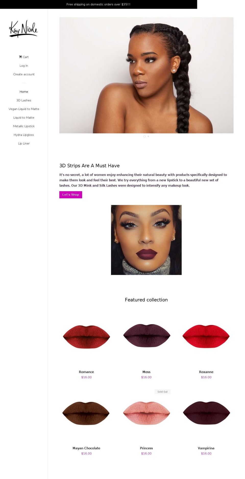 kaynicolecosmetics.com — Shopify storefront screenshot
