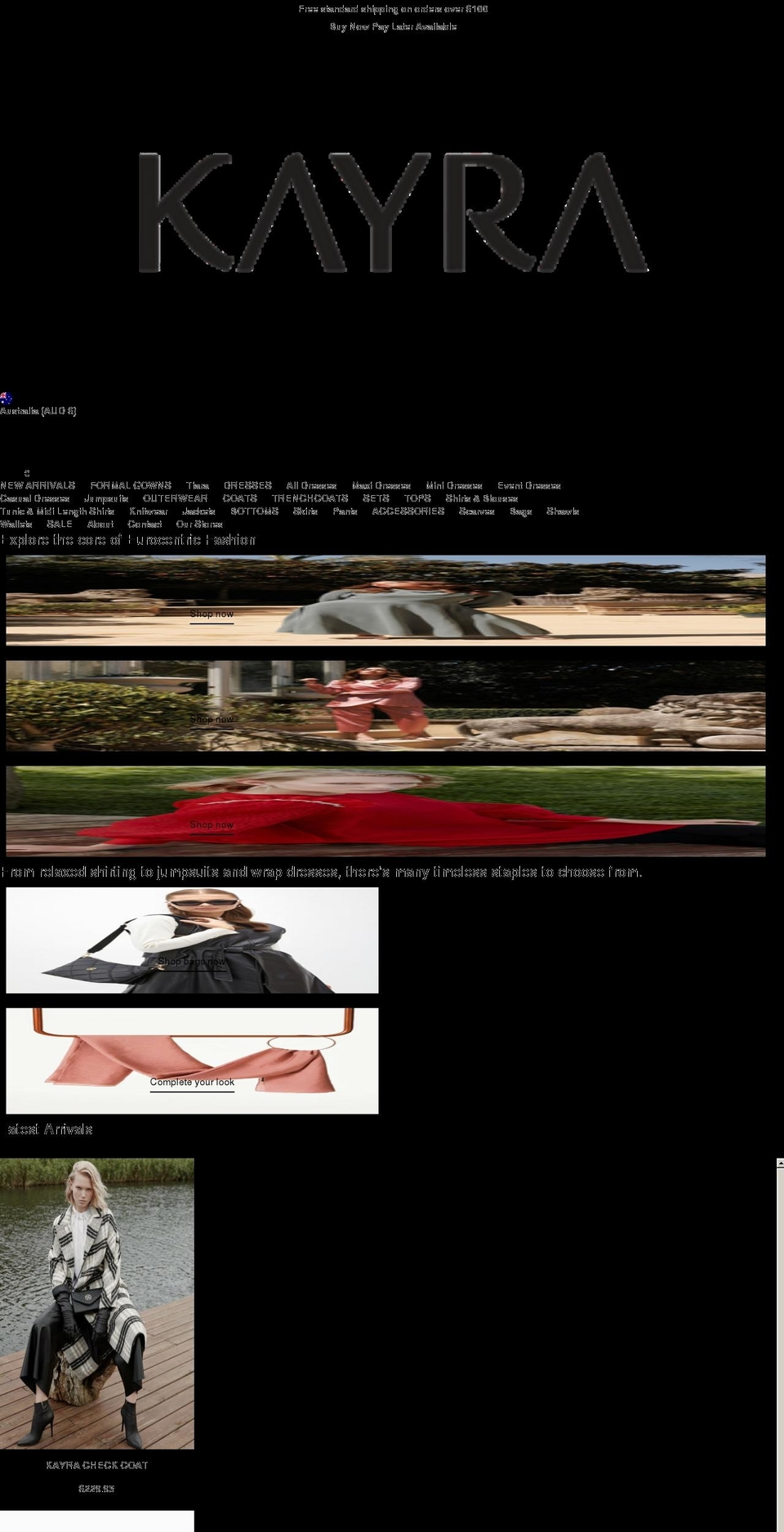 kayra.com.au shopify website screenshot