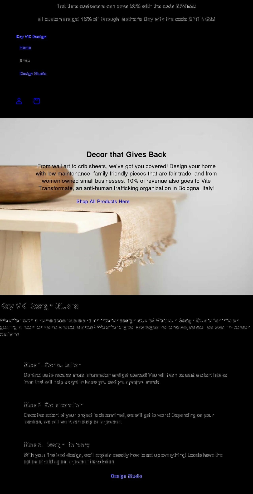 kayvkdesign.com shopify website screenshot