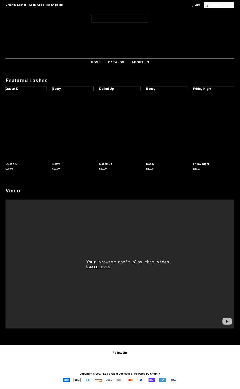 kayzglamcosmetics.com shopify website screenshot