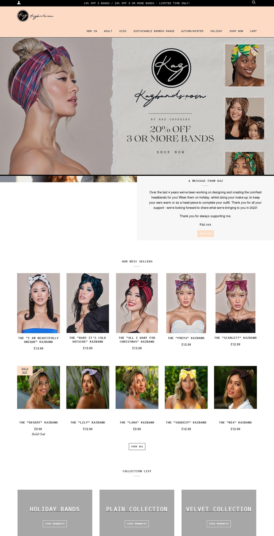 kazbands.com shopify website screenshot