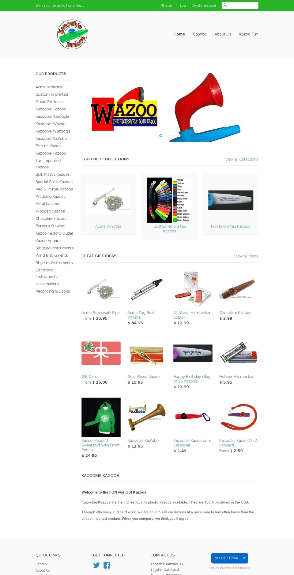 classic Shopify theme site example kazoos.com