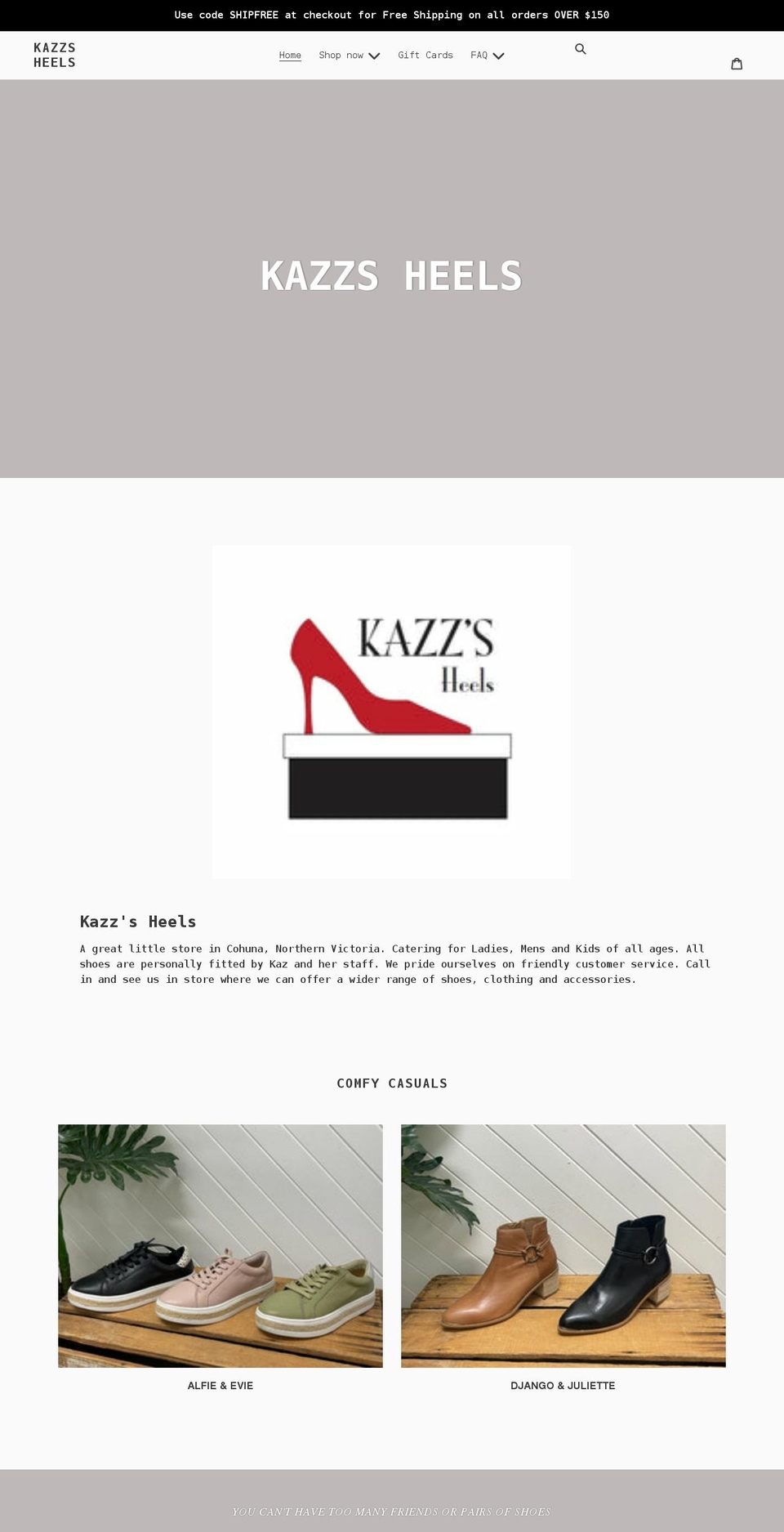 kazzsheels.com.au shopify website screenshot