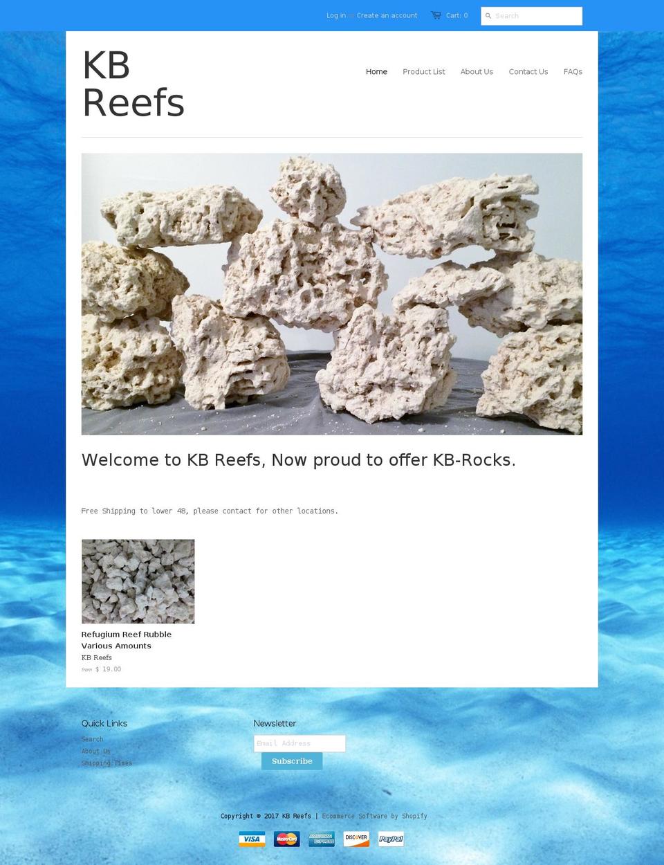 kb-reefs.com shopify website screenshot