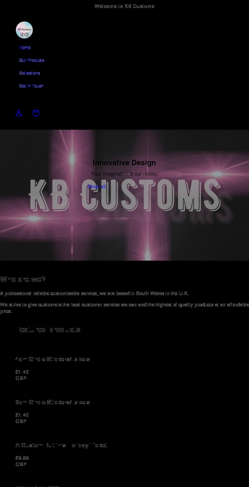 kbcustoms.co.uk shopify website screenshot