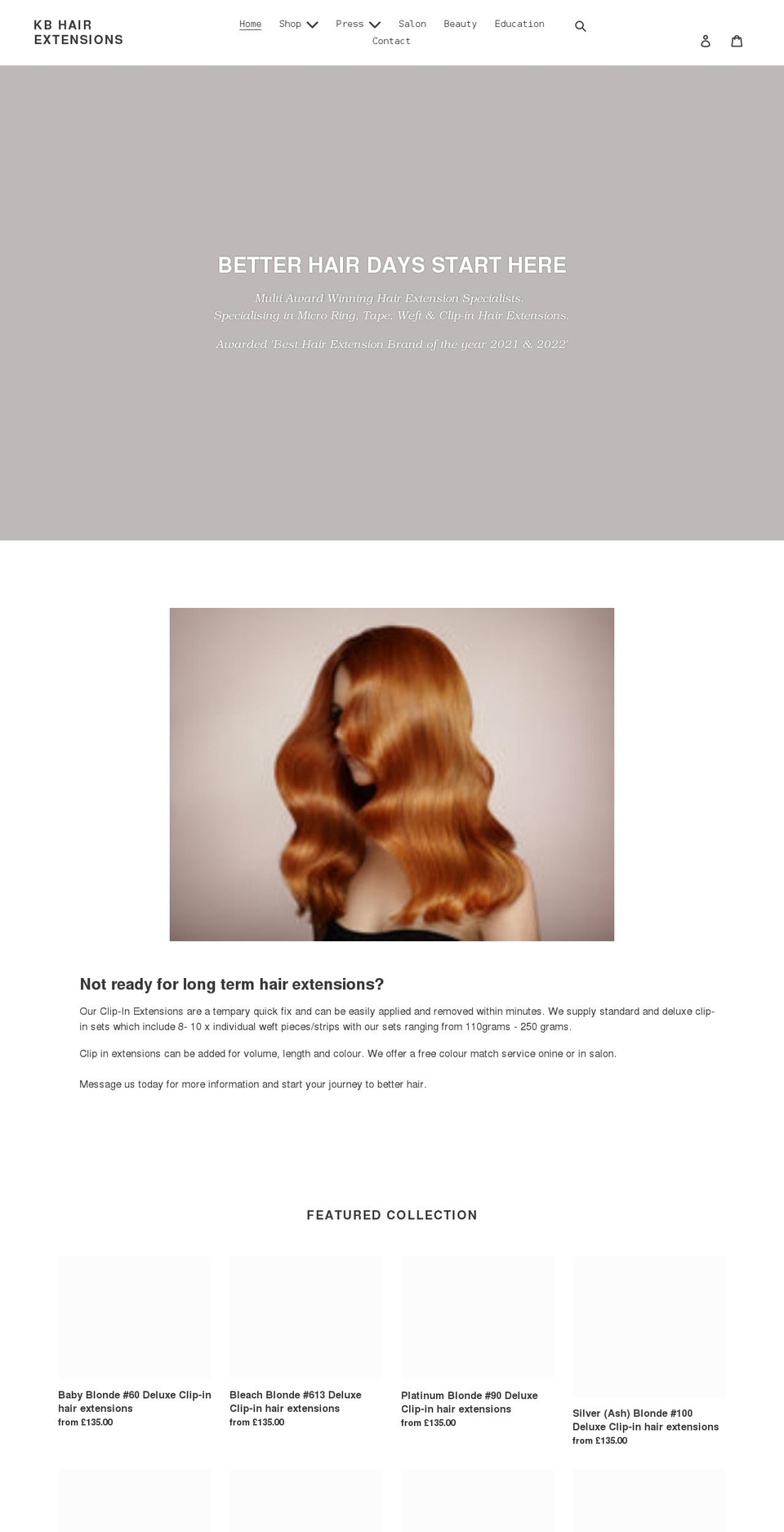 kbhairextensions.com shopify website screenshot