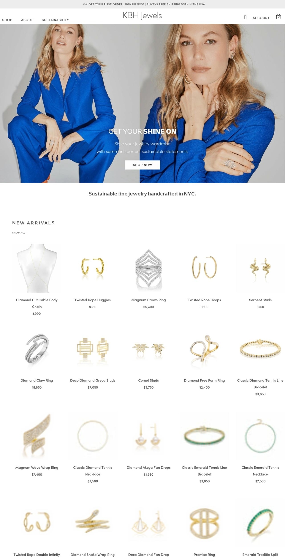kbhjewels.com shopify website screenshot