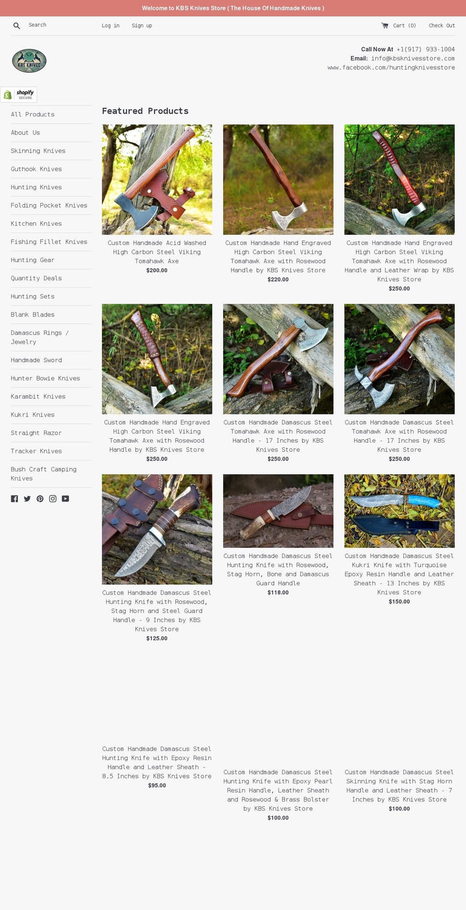kbsknivesstore.com shopify website screenshot