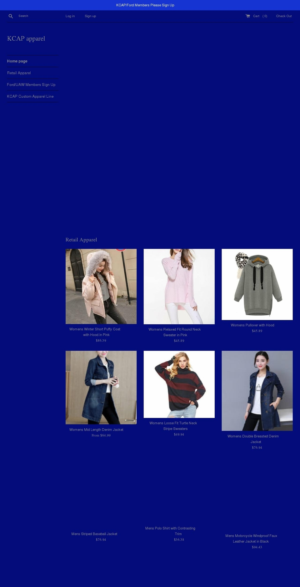 kcapapparel.com shopify website screenshot