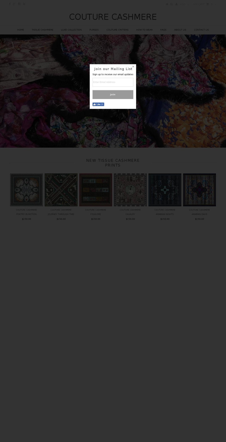 kcccashmere.com — Shopify storefront screenshot