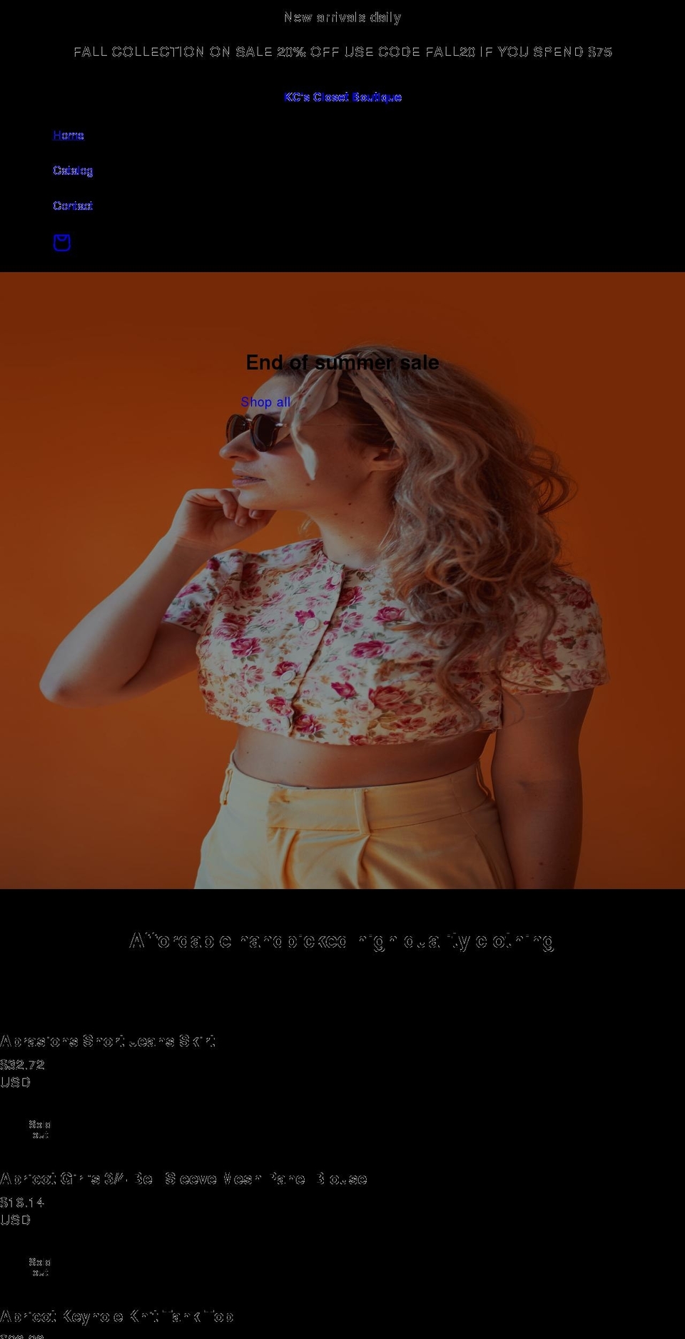 kcclosetboutique.com shopify website screenshot