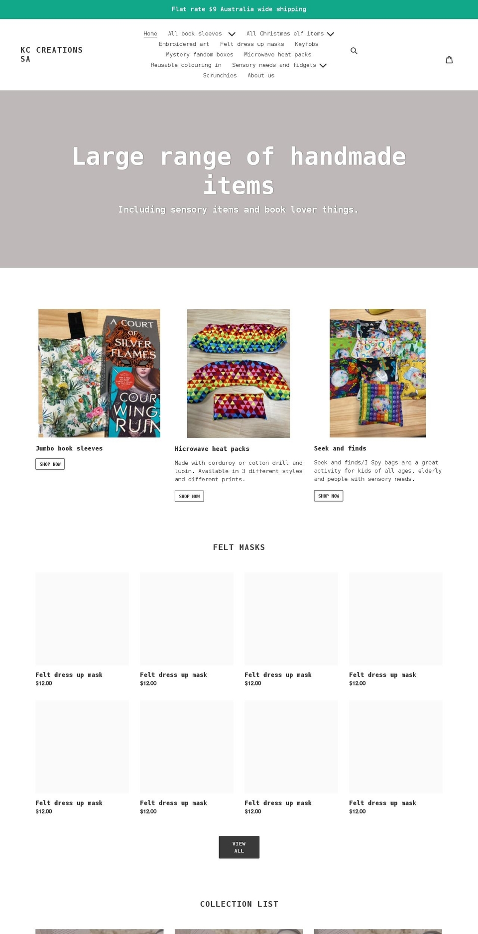 kccreationssa.com shopify website screenshot