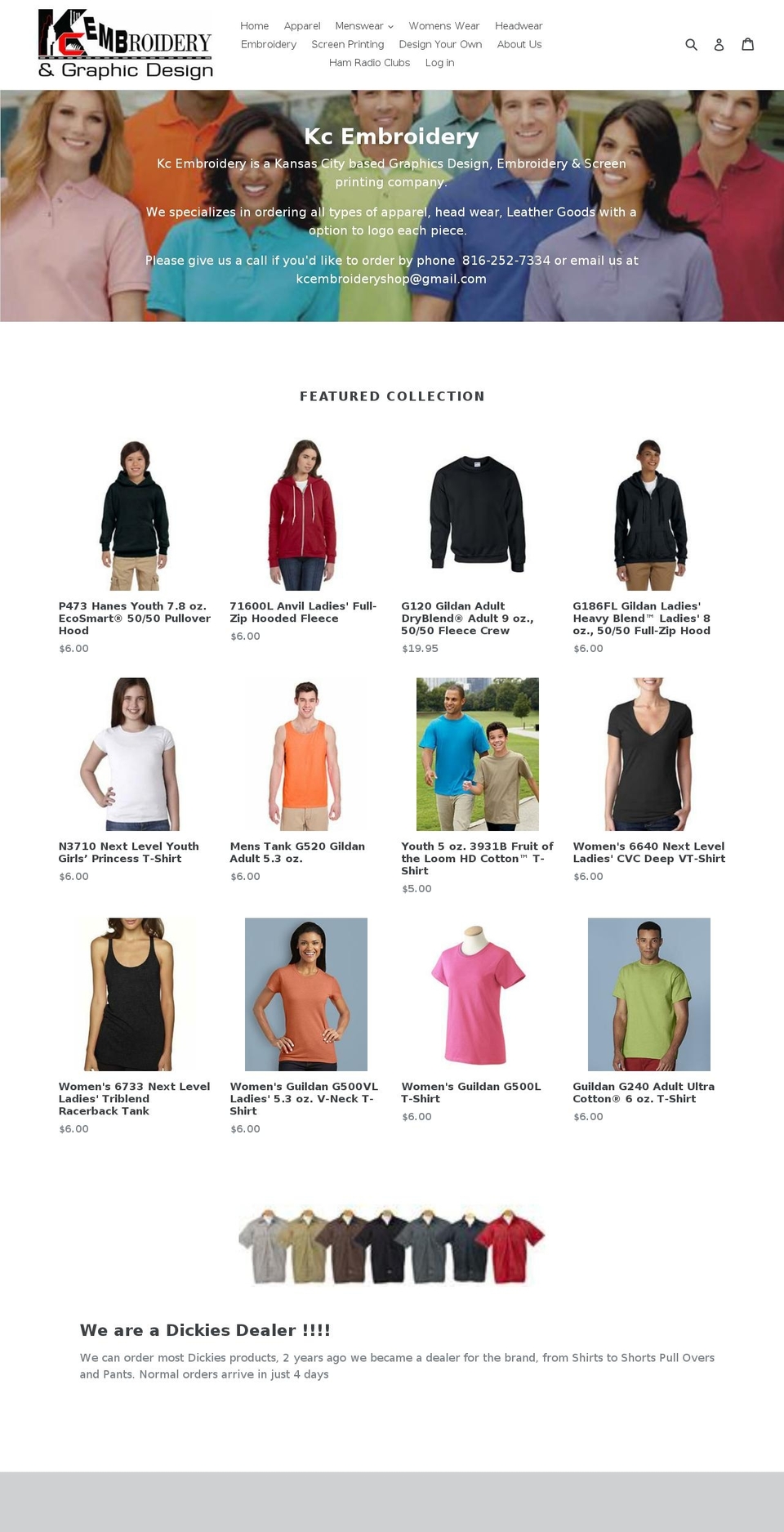 kcembroidery.com — Shopify storefront screenshot
