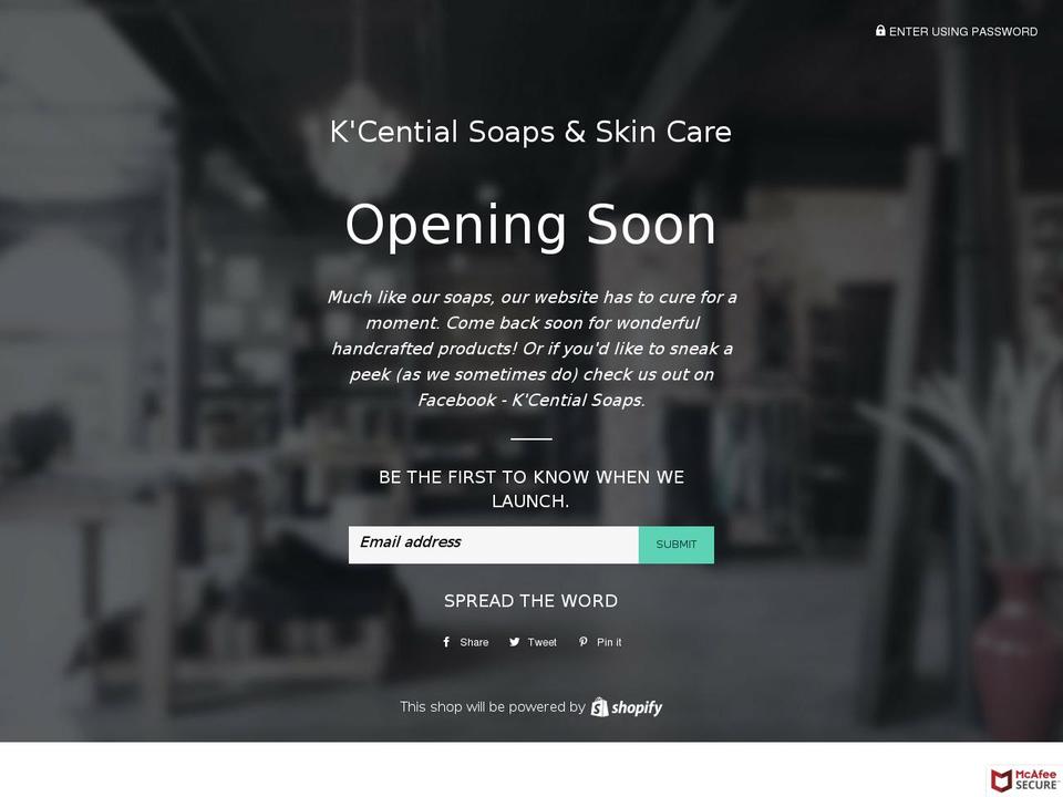 kcentialsoaps.com shopify website screenshot